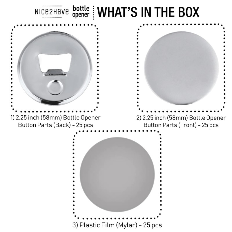 Nice2Have 25 Sets of Bottle Opener Buttons 2.25 inch (58mm)