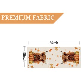 Fall Table Runner Cow Pumpkin Maple Branch Burlap Table Runners Autumn Farmhouse Kitchen Dining Table Indoor Outdoor Decorations 13x36 Inch