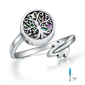 Yorionke Tree of Life Urn Ring 925 Sterling Silver Adjustable Tree of Life Ring Genealogy Jewelry Gift Cremation Ring Women Men, Sterling Silver, No Gemstone