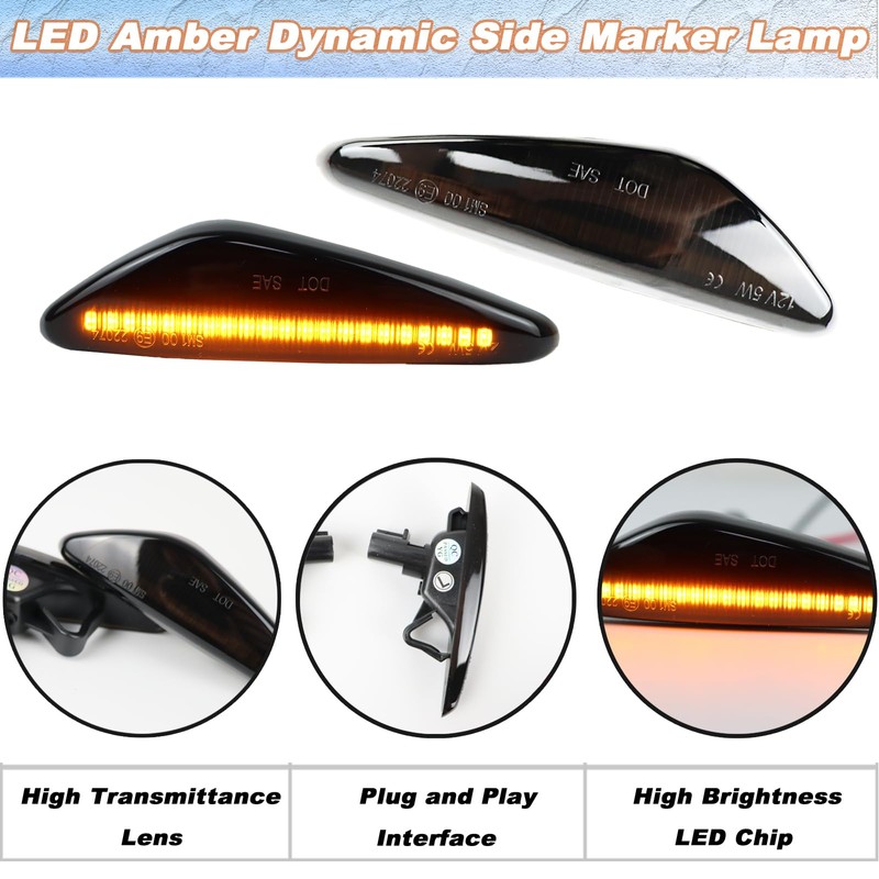 KEEGTBOX Smoked Lens LED Side Marker Lights Kit Fit For