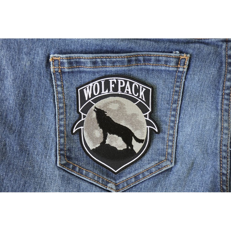 Wolfpack Patch Wolf Howling Moon Silhouette - 4x3.6 inch. Embroidered