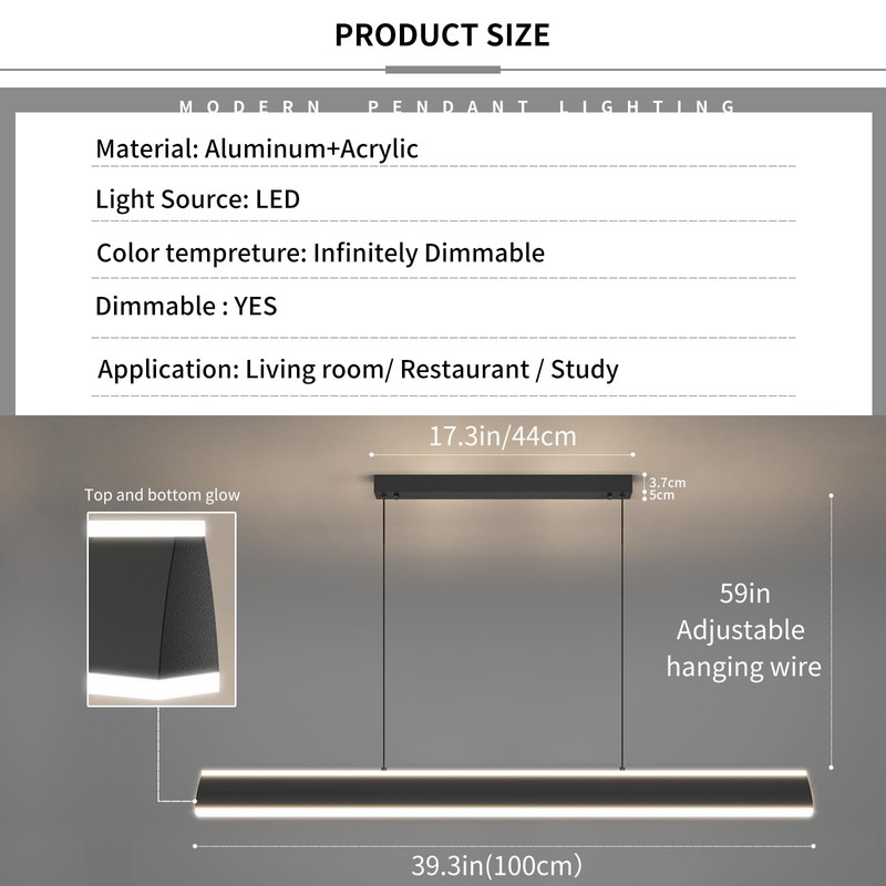 Matven Linear Pendant Lights Kitchen Island, Dimmable LED Chandeliers for