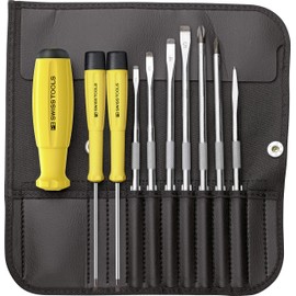 PB Swiss Tools ESD SCHLITZ/PHILLIPS/AHLE Screwdriver Set Electrician PB 8215, 10 Pieces (Size 0/1/2/3/4/5/PH1/PH2), 100% Swiss Made