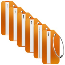 Travelambo 6 Pack Luggage Tags for Suitcases Aluminum Privacy Protection Bag Tags Luggage Identifier Travel Accessories Essentials (Orange)