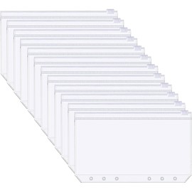 Impermeable 12 Piezas A6 Bolsillos para Carpetas PVC Transparente Carpeta con Cremallera de 6 Agujeros Sobres de Plástico para Billetes de Dinero Tarjetas Fotos (Bolsa