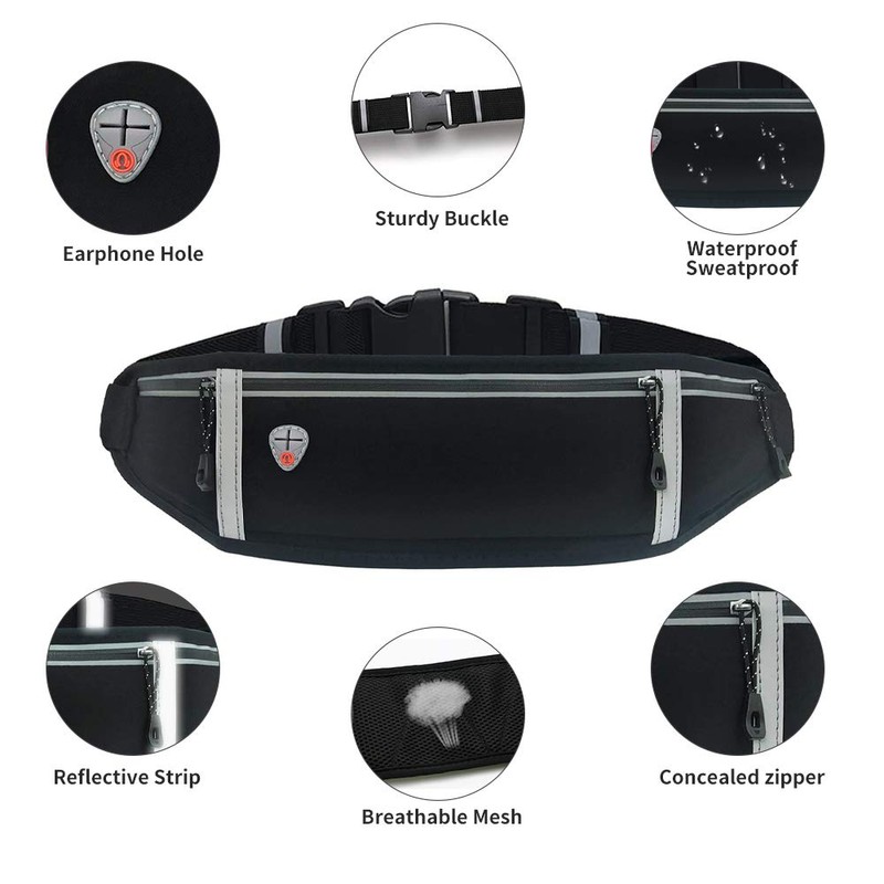GORWRICH Running Belt with Waterproof Adjustable Elastic Strap, Sweatproof waistpacks