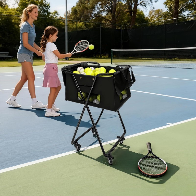 Jacgood Tennis Ball Hopper Cart with 4 Wheels，Foldable Large Capacity