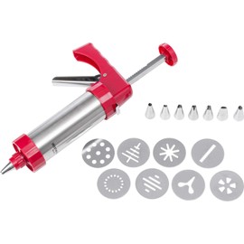 Westmark Pastry Press/Piping Syringe, with 8 Moulded Discs and 8 spouts, Capacity: 250 ml, Stainless Steel/Plastic, Silver/red, 32332260