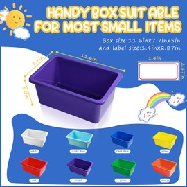 8 PACK Cubby Bins Classroom Storage Book Bins Toy Bins Cubby Storage Organizer Bins Small - Sturdy, Colorful Plastic Multi-Purpose for Home, Nursery, Playroom, Classroom with Self Adhesive Labels