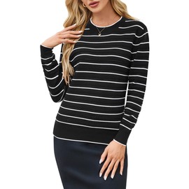 Arach&Cloz Womens Fall Tops 2025 Striped Sweater Fashion Crew Neck Long Sleeve Outfits Trendy Casual Pullover Black and White