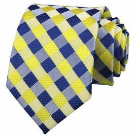 Mens Navy Blue Yellow Fashion Style Designer Inspired Tie Diamond Patterned Neckties Pretty Birthday Gifts