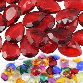 25x18mm Red CH17 Teardrop Acrylic Pirate Treasure Gems Plastic Jewels For Party & Games, Table Scatter, Vase Fillers, Wedding Decor Gemstones Favors - 40 Pieces