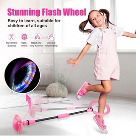 Ankle Skip Ball for Kids - Foldable Flash Wheel Skip Ball, Outside Game Toys for Kids & Adults:_pink
