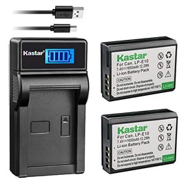 Kastar Battery (X2) & Slim LCD Charger for LP-E10, LC-E10 and EOS 1100D, EOS 1200D, EOS Rebel T3, EOS Rebel T5, EOS Kiss X50, EOS Kiss X70 DSLR Camera & LPE10 Grip