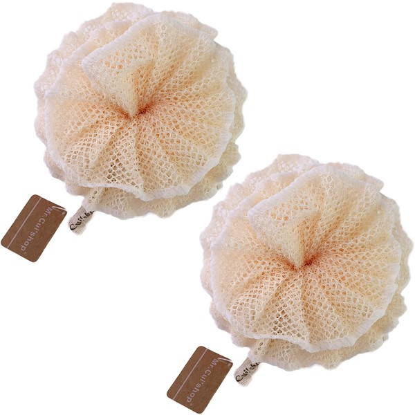 Super Exfoliating Home Spa Weave Loofah Shower Sponge Pouf Mesh Brush - Bath Spa Puff Scrubber Ball - Face Body poof - Rich Foams Bubble（4.7" each） Pack of 2