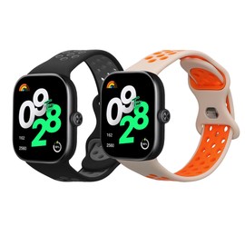 kwmobile Straps Compatible with Xiaomi Redmi Watch 4 Straps - 2x Replacement Silicone Watch Bands - Black/Dark Grey/White/Orange