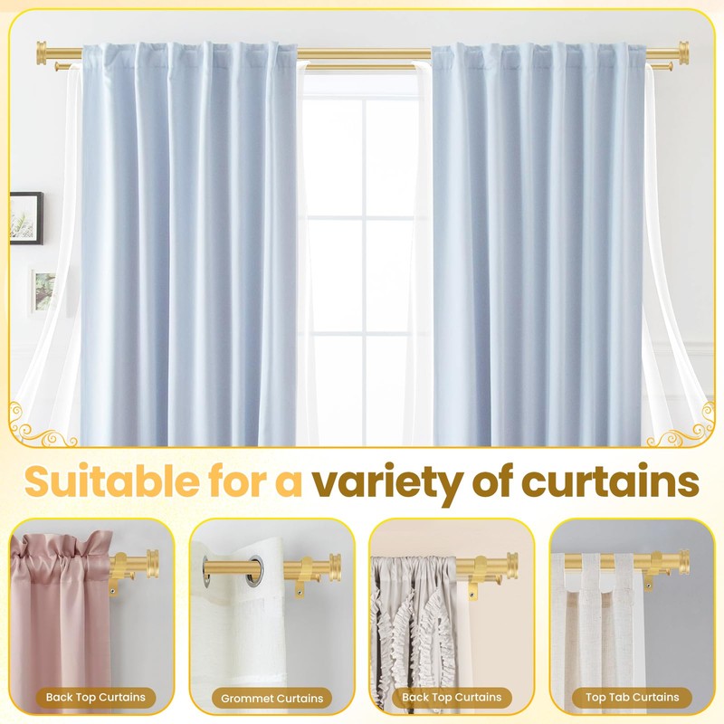 1" Gold Double Curtain Rod 84 to 120Inchs,BHSRODS Heavy Duty