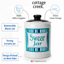 Cottage Creek Ceramic Swear Jar | 6-Inch Swearing Jar Piggy Bank | Unique Desk Decor for Home, Office, & Kitchen Counter | Perfect for Birthday, White Elephant for Men & Women