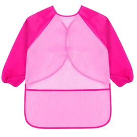 KIMMAX Kids Art Smock 3-7 years old, Children Paint Apron Waterproof Painting Smock Long Sleeve Toddler Play Aprons for Painting, Cooking, Crafts, Clay (Pink(M,100-125cm))