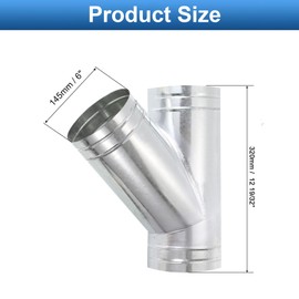 TOP-VIGOR 6" Inch to 6" Inch Wye Shape Duct Splitter, 45° Degree Dust Fitting Adapter, 3 Way Duct Hose Connector, Galvanized Steel Branch for Exhaust Fan, Dryer Vent Hose, Industrial HVAC Ventilation