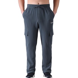 Zoulee Men's Cargo Pants Open Bottom Loose Fit Sweatpants, Straight Leg Gym Casual Pants with Pockets, Front Zipper Fly Charcoal Gray XL