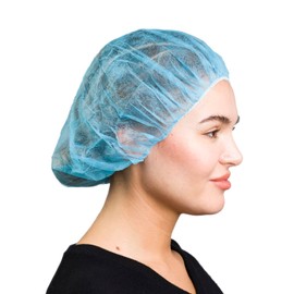 SAFEKO Unisex Polypropylene Bouffant Caps, 100 Count [BLUE | 24"]