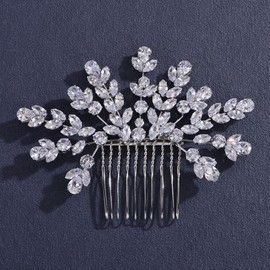 Missgrace Bride Wedding Silver Flower Hair Comb Bridal Headpieces Women Rhinestone Hair Pieces Bridesmaid Side Hair Combs Hair Accessories for Women