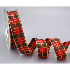 20 m x 25 mm Decorative Christmas Ribbon Red / Dark Green / Gold Wired Edge Ribbon Gift Ribbon Checked Ribbon Tartan Green Double-Sided Shiny Ribbon with Lurex Gold Edge Wire