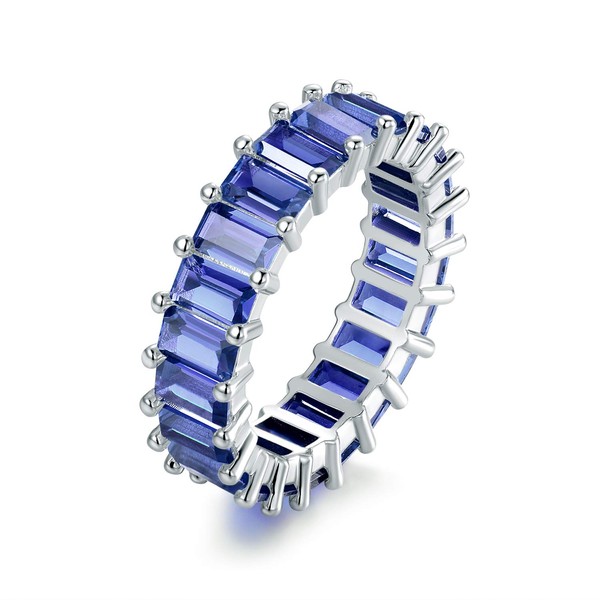 Barzel - Anillo chapado en rodio con aguamarina artificial Azul