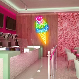 Ice Cream Neon Sign, ICE CREAM LED Neon Light, Restaurant n eon signs, Business Led Logo Lights, Dessert Shop Signs, Ice Cream Decor, N eon S ign for Coffee Shop, Custom Large Neon Signs Dimmable. Size:23in-Multi-color