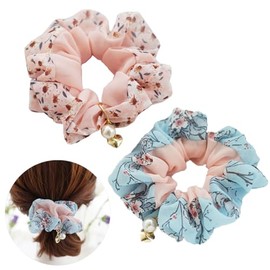 Elegant Floral Chiffon Hair Tie for Women – Soft and Stylish Scrunchie, Feminine Hair Accessory (2-Pink&Blue)
