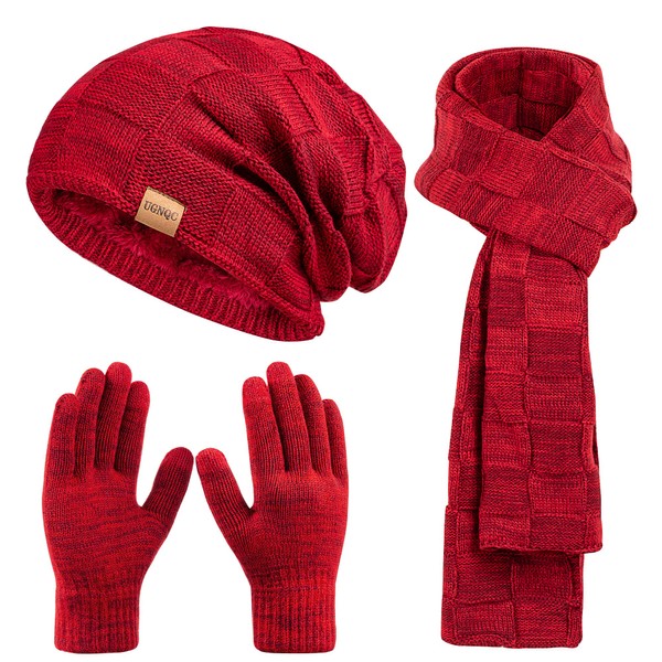 Beanie Hat Scarf Touchscreen Gloves Set for Men and Women,