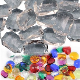 Allstarco 25x18mm Clear CH38 Octagon Acrylic Pirate Treasure Gems Plastic Jewels For Party & Games, Table Scatter, Vase Fillers, Wedding Decor Gemstones Favors - 40 Pieces