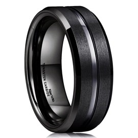 King Will Classic 8mm Black Tungsten Carbide Wedding Band Ring for Men Grooved Center Comfort Fit 9.5