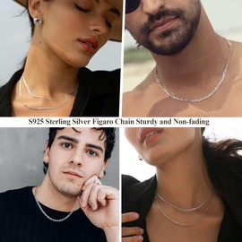 Esrael 925 Sterling Silver Chain for Women Girls 3mm Figaro Silver Chain Necklaces Sterling Silver Chain Necklace for Women Jewellery Gifts 20 Inch
