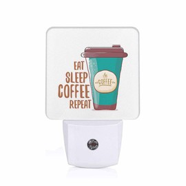 Chrobak LED Night Light,Eat Sleep Funky Coffee LED Night Light Plug into Wall with Dusk to Dawn Light Sensor White Energy Efficient Nightlight for Bedroom Bathroom Hallway Living Room Kitchen