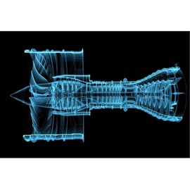 ART.COM Stretched Canvas Print Jet Engine Turbine (3D Xray Blue Transparent) by sauliusl, 18" x 12"