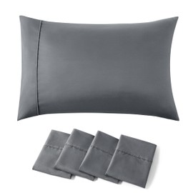 Bedsure King Size Pillow Cases Set of 4 - Dark Grey Polyester Microfiber Pillowcases 4 Pack, Super Soft Pillow Case Cover with Envelop Closure, 20x36 Inches