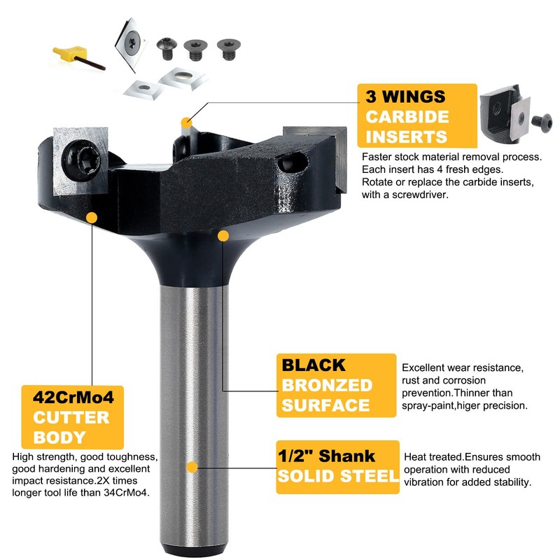 Akylin Slab Flattening Router Bit 1/2 Shank - CNC Spoilboard