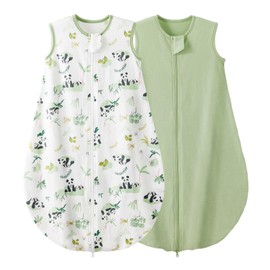 Duomiaomiao Baby Sleeping Bag 2 Pack 0.5 Tog Sleep Sack, Baby Summer Sleeping Bag 100% Cotton Baby Wearable Blanket Unisex Toddler Newborn Sleep Bag 18-36 Months, Green Panda