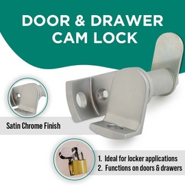 Olympus Lock Padlockable Cam Locks | DCP Series US26D Satin Chrome Cabinet Locks | Padlock Cam Lock for Doors & Drawers