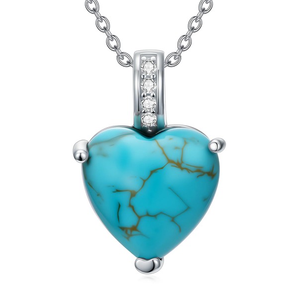 Genuine Turquoise Necklace for Women 925 Sterling Silver Natural Heart