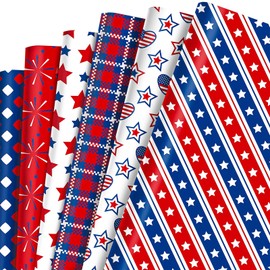 MORAINJAY 12 Sheets 4th of July Gift Wrap, USA Flag Independence Day Wrapping Paper for Boys, Patriotic Red, White Blue Gift Wrap, Stars and Stripes Party Decoration 68 x 50cm