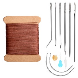 KAQRHFT 32 Yards Leather Upholstery Sewing Waxed Thread, 0.55 mm Leather Sewing Thread with Heavy Duty Needles, Round Waxed Thread for Leather Sewing Brown