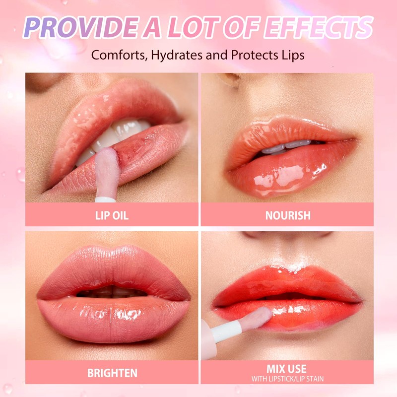 LANGMANNI Moisturizing Lip Oil,No-Sticky Lip Gloss Lip Balm Lip Care,Fruit