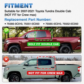 TOP-MAX 2pcs Roof Drip Molding Compatible with 2007-2021 Toyota Tundra Double Cab, with 2 Self-Adhesive Tapes Weatherstrip Car Roof Moulding Trim Seal Kit Replace for 75565-0C010 75566-0C010