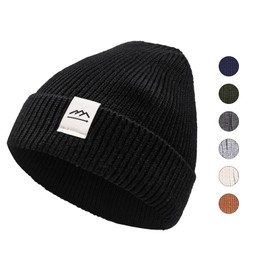 MissShorthair Men's Hat, Knit Hat, Knit Hat, Autumn, Winter, Unisex Knit Hat, Solid, Soft, Warm, Cold Protection, Black and White, Black