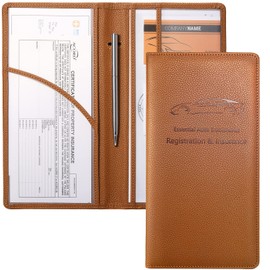 Yarnic Car Registration and Insurance Holder, Car Accessories Car Document Holder with Magnetic Closure, Car Organizer Vehicle Glove Box Compartment Organizer, Car Wallet Case for Men Women(Tan), Tan