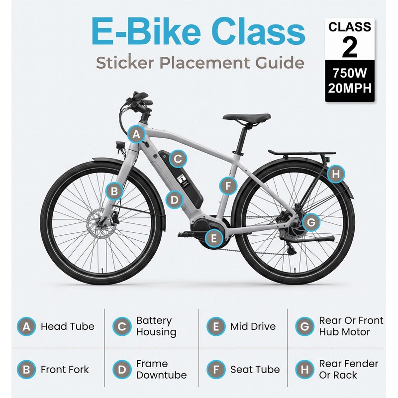 6 Pcs Ebike Stickers, Class 2 Ebike Sticker, 750W 20MPH