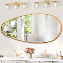 JJUUYOU Wall Mirror Irregular Metal Framed Decorative Gold Mirrors Large 39" X 18" Asymmetrical Modern for Bedroom Living Room Entryway Hallway Hanging Home Decor